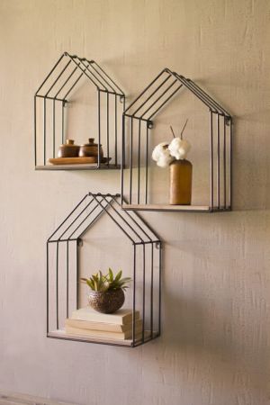 $129
Largest measures 12"W x 7"D x 18"H.
Metal framed wall shelf. Set of 3. Metal House